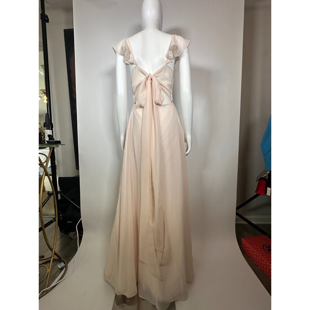 Azazie Blush Pink Bridesmaid Dress Size A6 Sweetheart Chiffon Maxi Gown - Picture 4 of 7